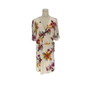 Old Navy Wrap Dress White Floral Tropical Bell Sleeve Large